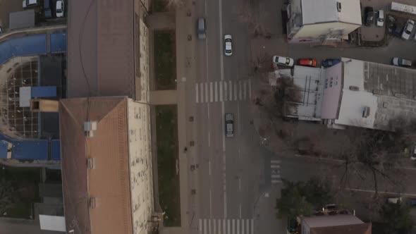 Aerial Drone City View following a car in Prishtina, Kosovo