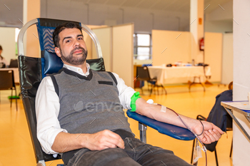 Volunteer lying in a chair during a blood donation