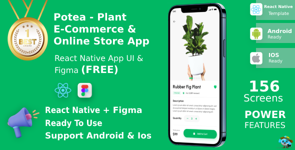 Plant E-Commerce & Online Store App | UI Kit | React Native EXPO | Figma | Life Time Update | POTEA