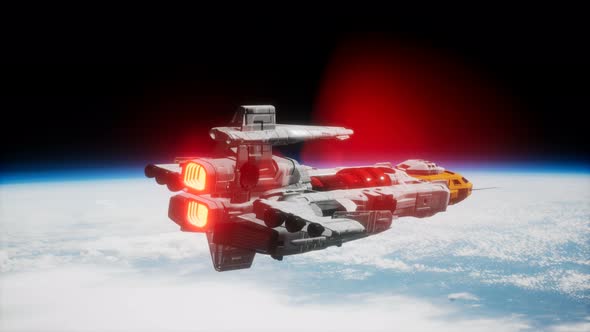 Futuristic Spaceship Near the Earth. Elements of This Image Furnished By NASA alt