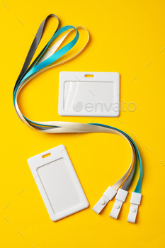Blank badge with string on yellow background