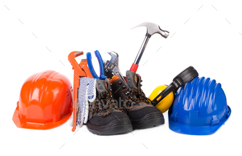 Working tools in boots.