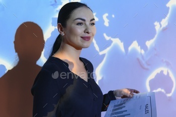 Buinesswoman with world map background