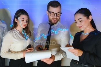 Group of business people working at modern office.Technical price graph