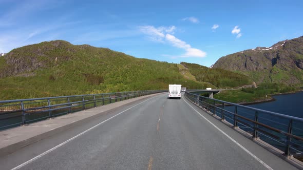 Vehicle Point-of-view Driving a Car VR Caravan Travels on the Highway