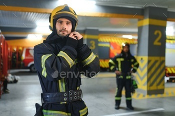 A firefighter puts on a fire uniform at the fire department