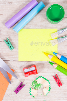 Different stationery accessories for learning at school or preschool