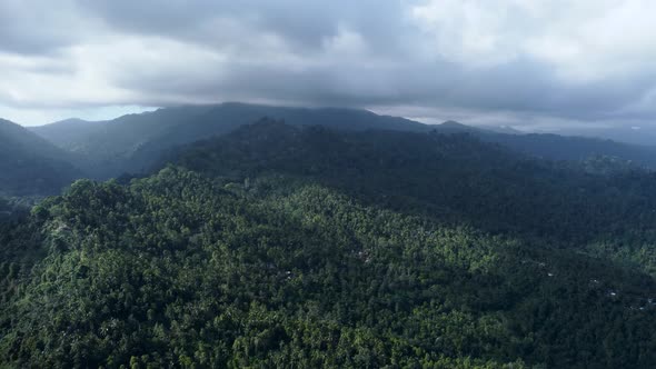 Drone flying near mountains and volcano