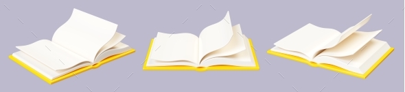 Open Paper Book with White Pages and Yellow Hard
