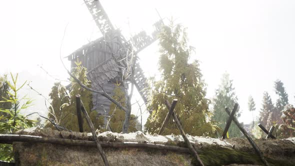 Old Traditional Wooden Windmill in the Forest