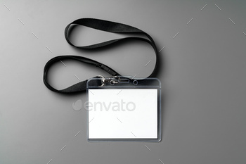 Blank nametag on gray background copy space