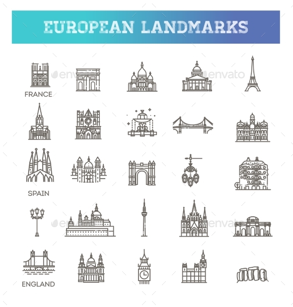 Global Tourist European Landmarks Icons