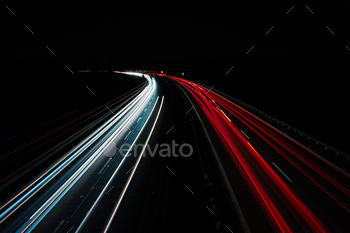 Light trails on the highway at night