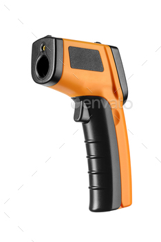 Non-contact handheld infrared pyrometer thermometer isolated on white.