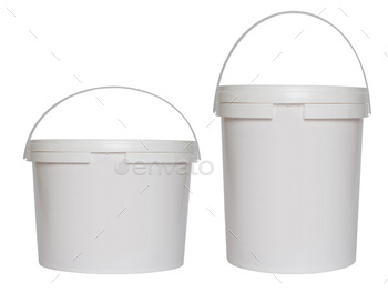 Two white plastic buckets