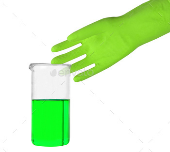 Green glove and a test tube