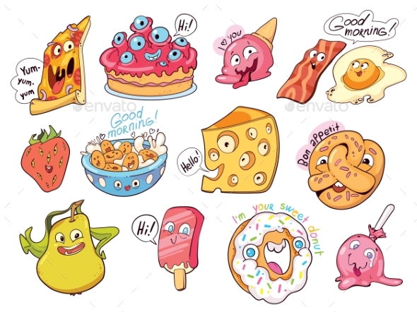 Fun Food is Drawn in Comic Style