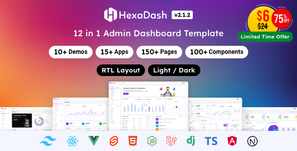 HexaDash | Tailwind, React, Vue, Angular, Svelte, Laravel, Nodejs, Django & HTML Dashboard Template