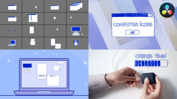 Computer Interface Icons Hand Drawn for DaVinci Resolve