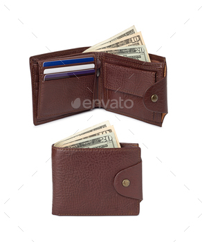 brown leather wallets with money