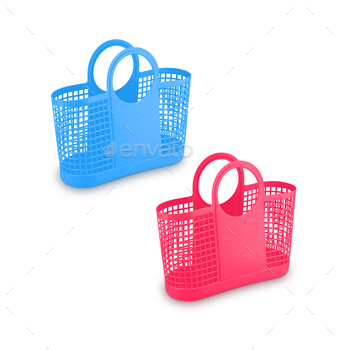 Blue and red plastic baskets