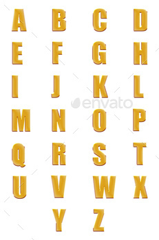 3d illustration golden fonts set or collection isolated