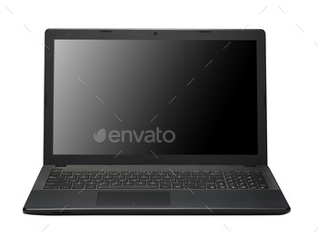 Laptop with blank white screen. Isolated