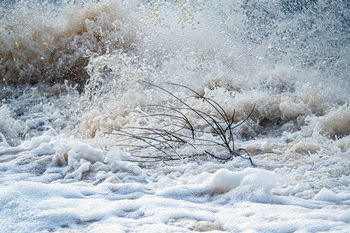 close up of flowing water, rapid water splashes of an white water river or stream, bubbly water