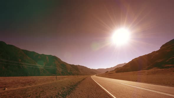 Mountain Road Timelapse at the Summer or Autumn Sunset Sunrise Time