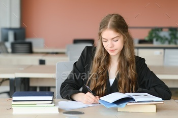 girl at the desk in school