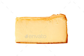 slice of plain cheese cake on a white background