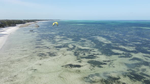 Zanzibar Tanzania  Kitesurfing Near the Shore Slow Motion