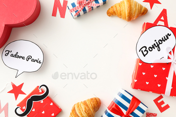French croissant, gift and expression, concept of learning French.
