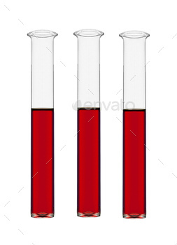 three  test-tubes with red liquid