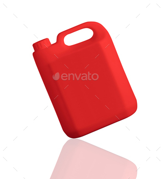 Red plastic jerrycan on white
