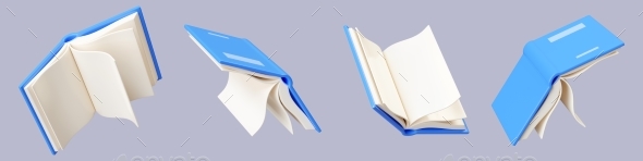 Open Paper Book with White Pages and Blue Hard