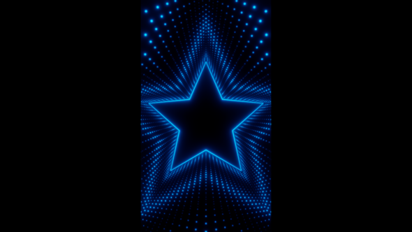 Vertical video blue neon star frame with waves of dots loop animation