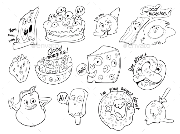 Fun Food is Drawn in Comic Style