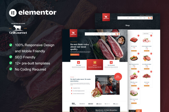 GrillGourmet - Butcher & Meat Shop Elementor Template Kit