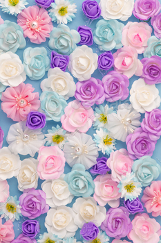 Vertical flat lay Bed Flowers background