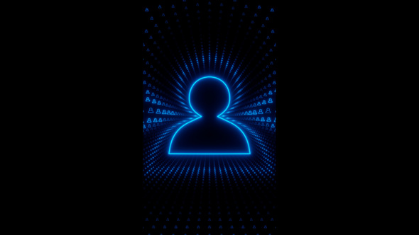 Vertical video people network blue neon signs concept loop animation background