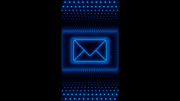 Vertical video blue neon email sign with waves of dots loop animation