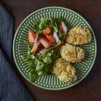 Fried rice balls with salad