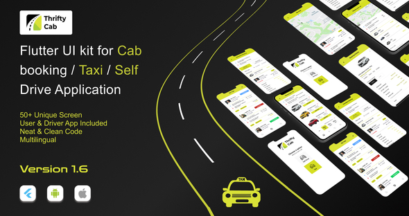 Thrifty Cab! Flutter UI Kit for Cab booking, Taxi and Self Drive Car Renting Application