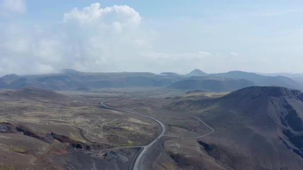 Reverse Aerial View of Beautiful Wilderness of Iceland Landscape