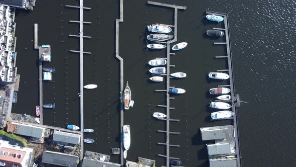 Marina in Loosdrecht the Netherlands, topdown aerial view