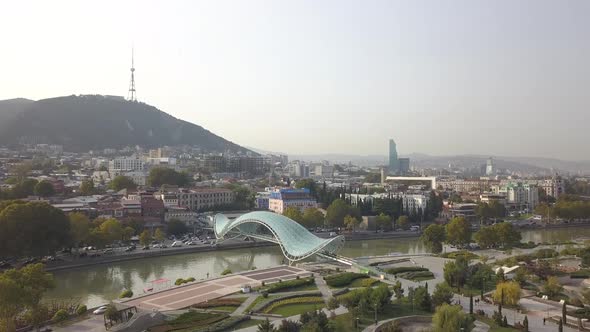 Aerial view of Rike Park. Bridge of Piece. Tbilisi. Georgia