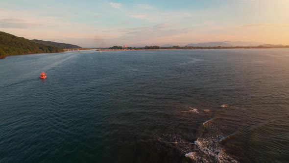 The fishermen were sailing back to shore. beautiful sea area in Thailand.