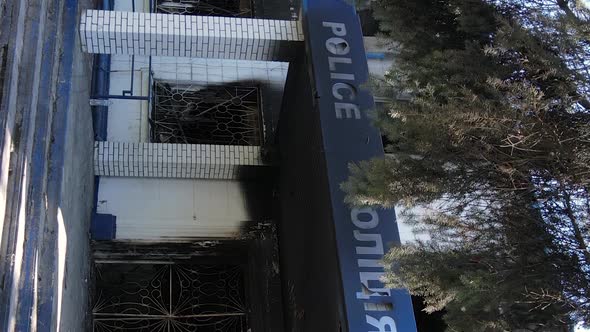 Vertical Video of a Destroyed Police Station in Borodyanka Ukraine