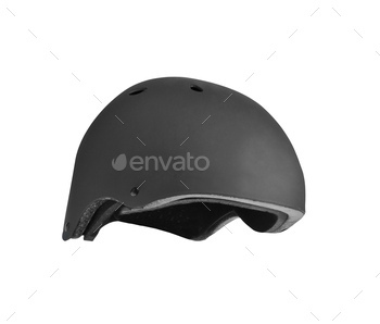 Black open face motorcycle helmet on white